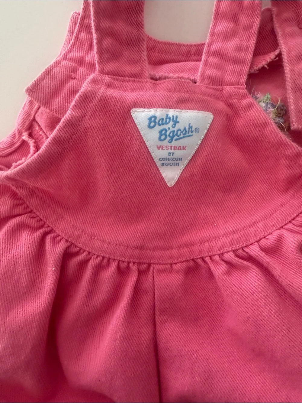 Vintage OshKosh B’gosh Bubble Gum Pink Denim Bubble Floral Embroidered 12 Month